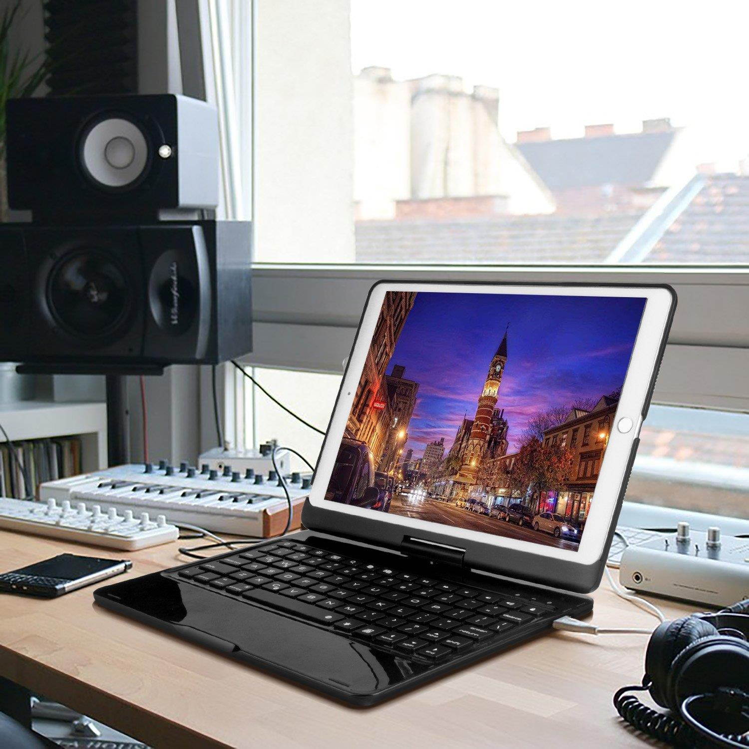 Earto iPad Pro 10.5 Keyboard Case Compatible iPad Pro 10.5(A1701/A1709), 360 Rotatable Wireless Backlit Keyboard Case/Aluminium Alloy Slim Case/Smart Auto Sleep-Wake Case (Black)