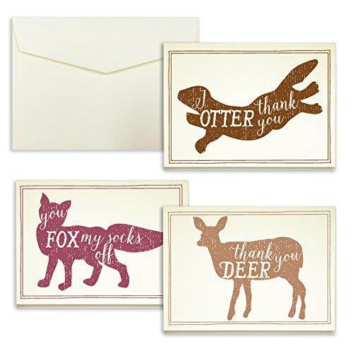 Cute Animal Pun Thank You Cards - Pack of 24 - 5" x 3.5"
