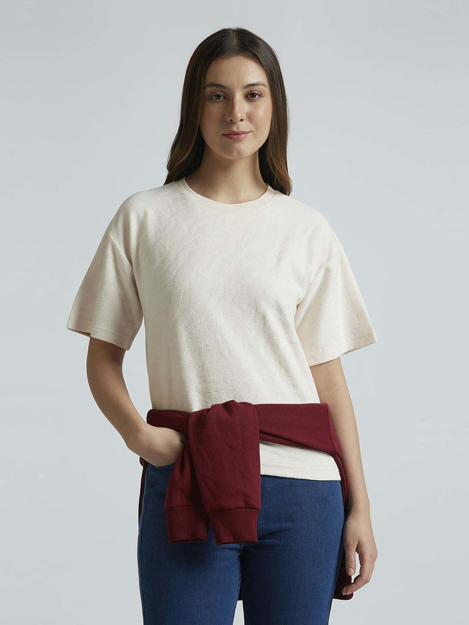 Pepe Jeans Pink Cotton Self Pattern T-Shirt