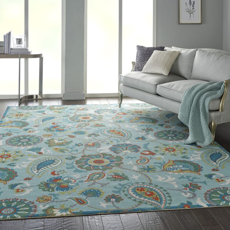 7'9"x10'10" Rectangle Indoor and Outdoor Area Rug Blue - Waverly