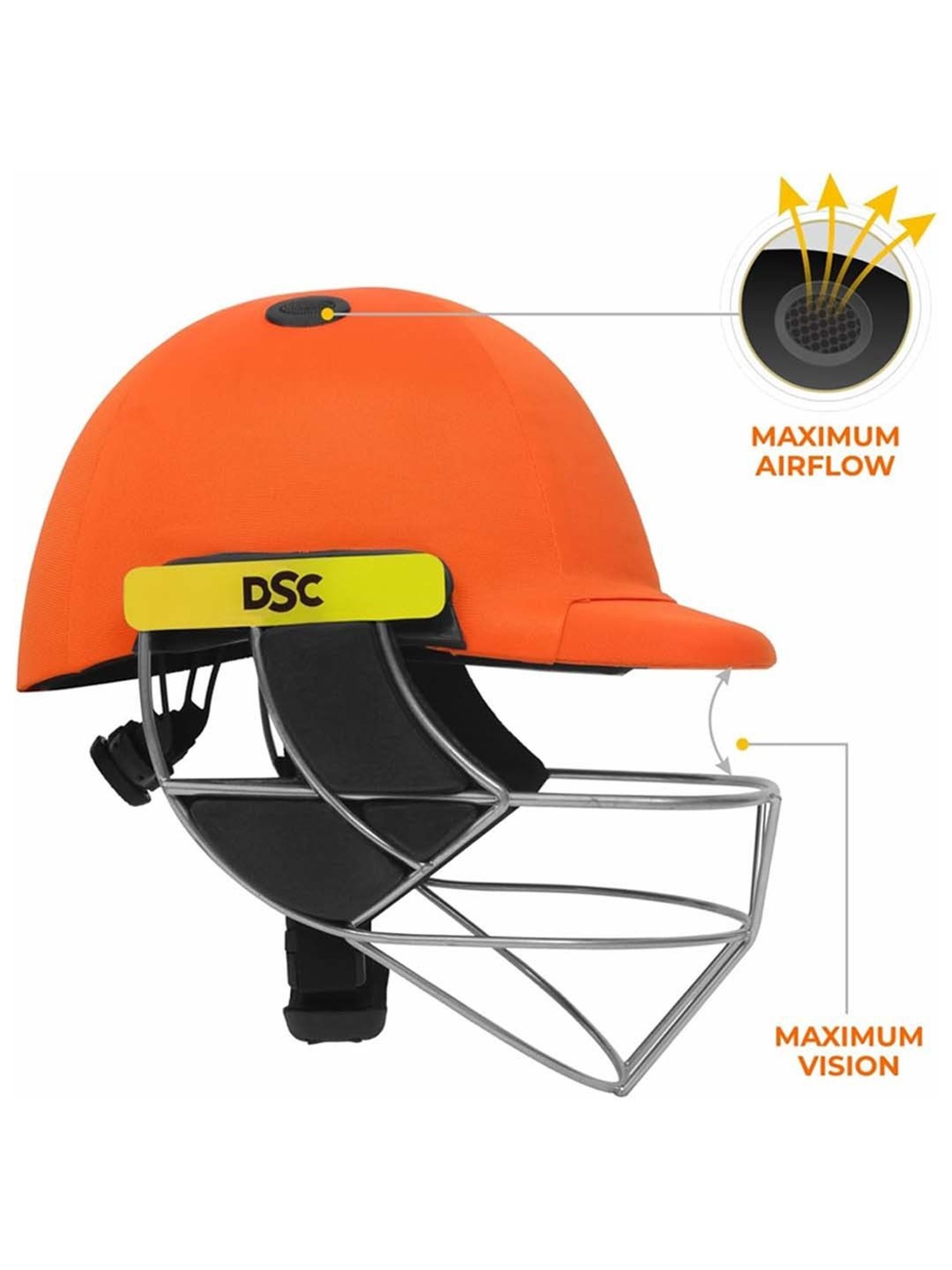 DSC AVENGER PRO Premium Cricket Helmet Fixed Spring Steel Grill, Back Support Strap Size - M