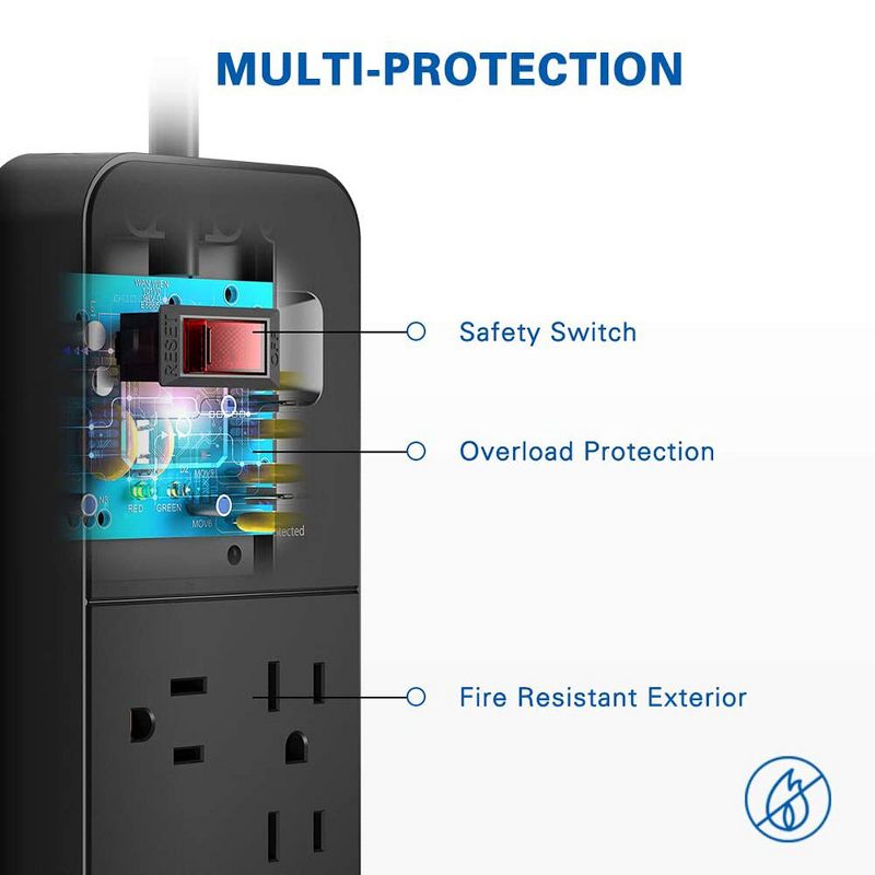 Huntkey 3 x SMC127 125 Volt Power Strip with 12 AC Sockets, 2 USB Ports, 6 Foot Heavy Duty Cord, and Flame Retardant ABS Construction, Black (3 Pack)