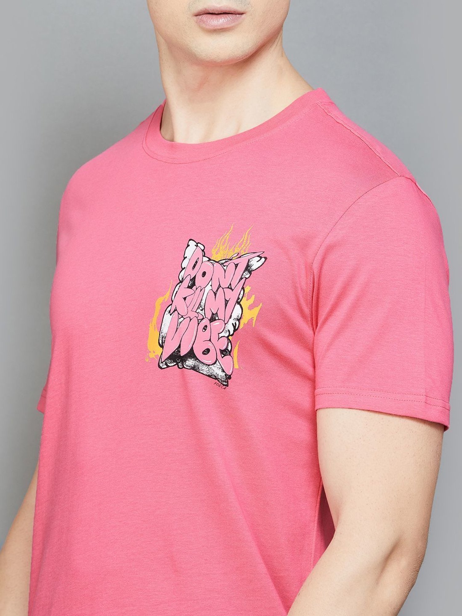Forca by Lifestyle Pink Cotton Regular Fit Printed T-Shirt
