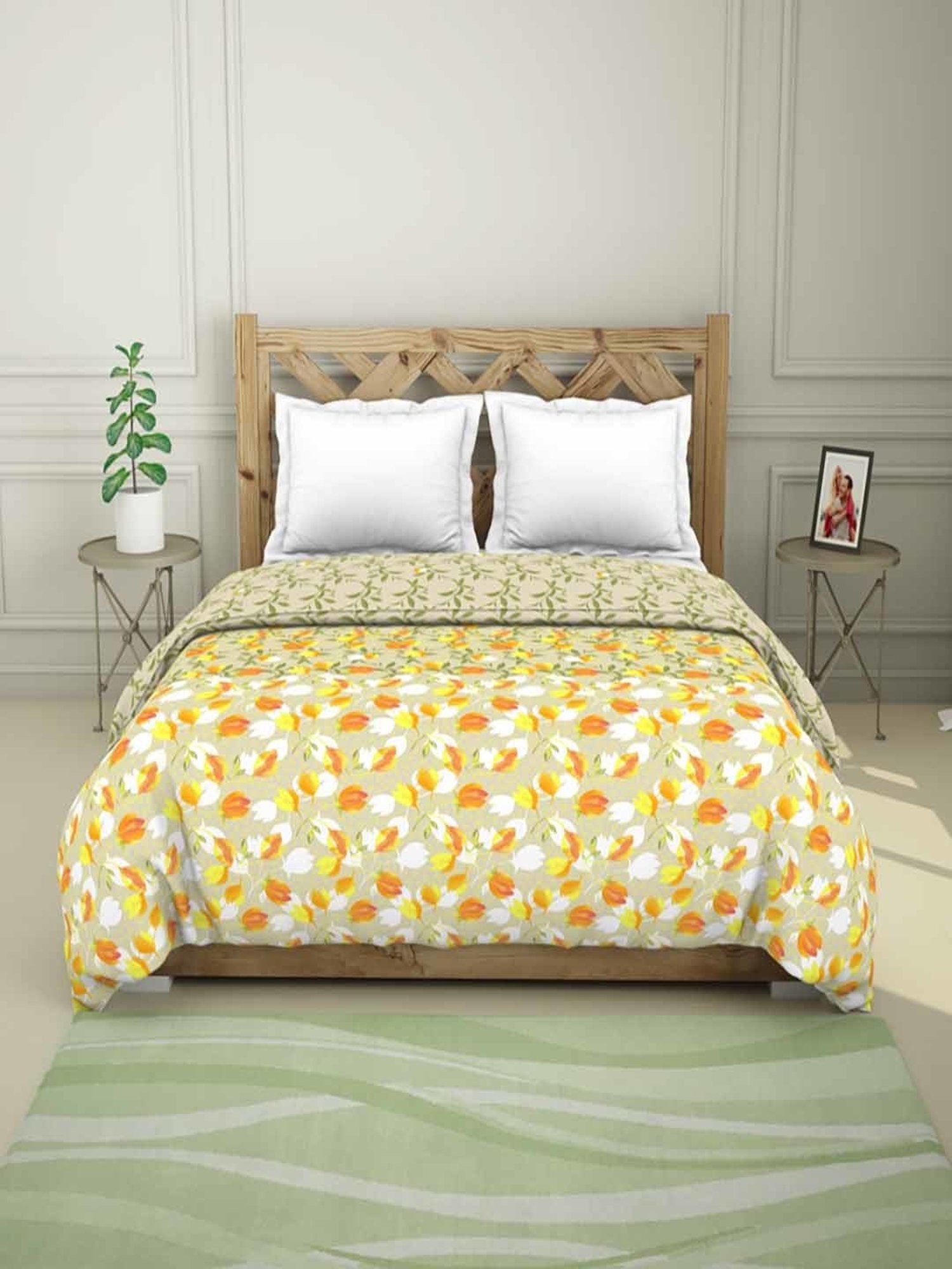 Spaces Blockbuster Plus Floral Green 210 TC Cotton Double Quilt