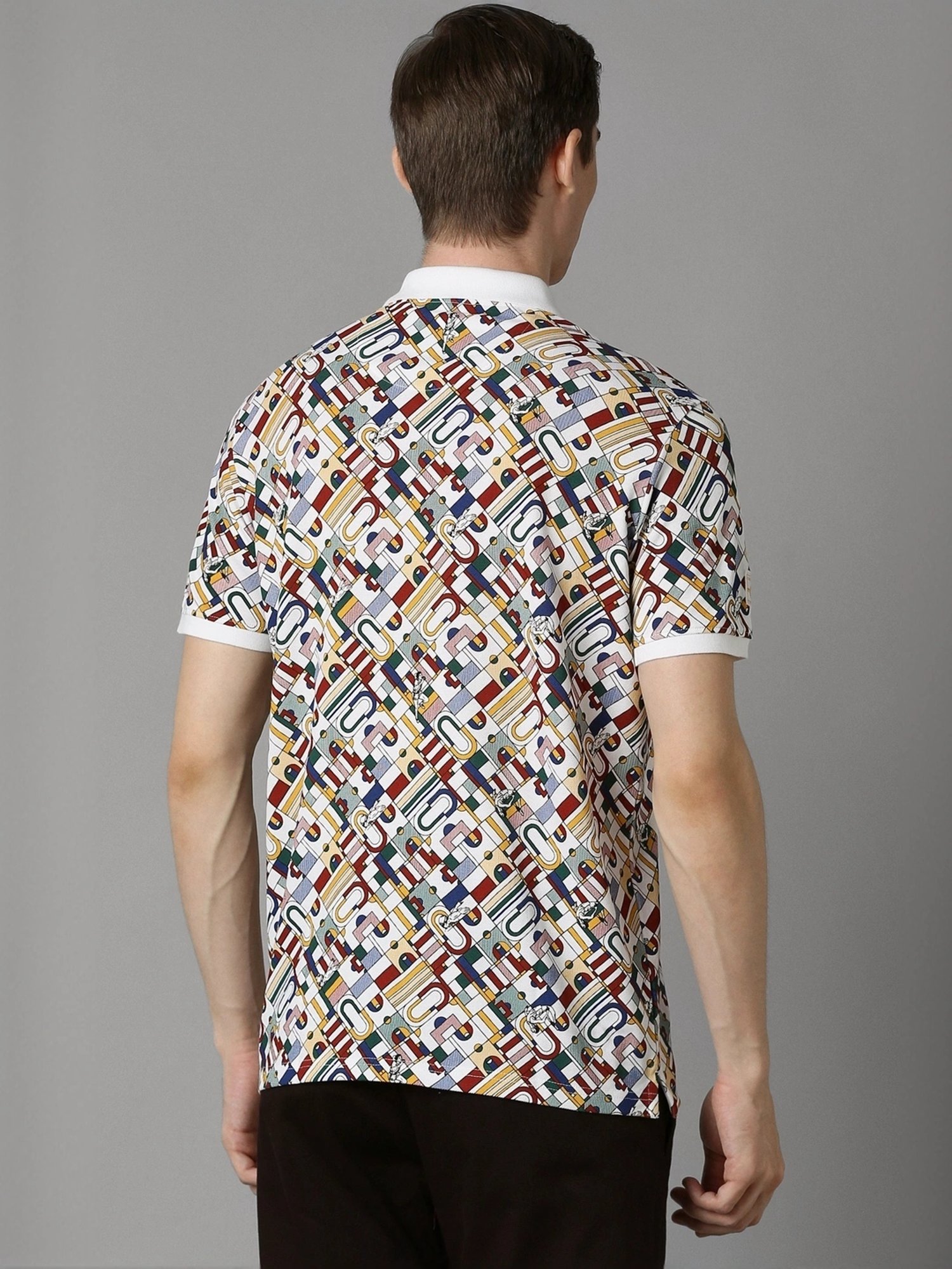 Louis Philippe White Cotton Slim Fit Printed Polo T-Shirt