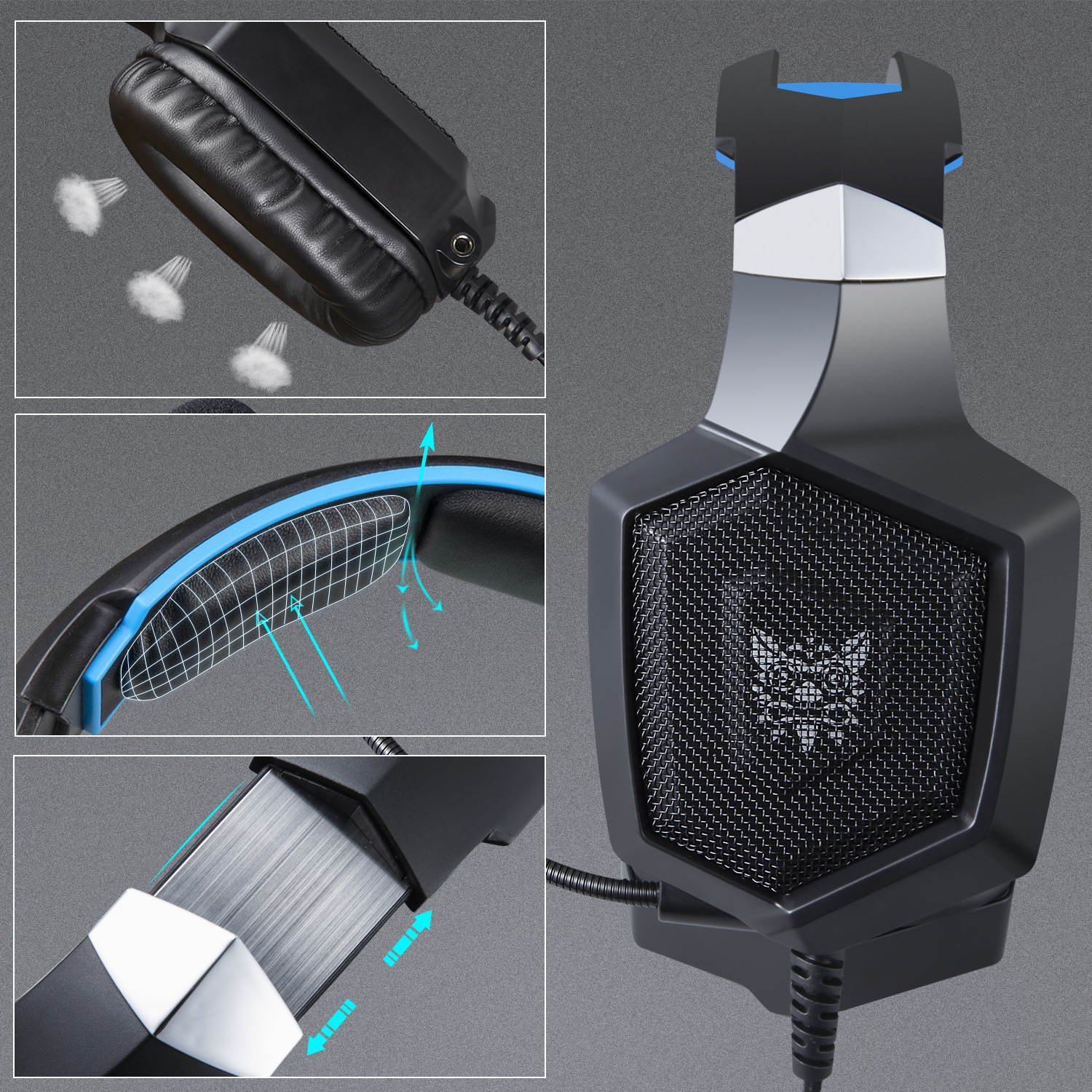 Gaming Headset PS4,Wired Stereo Game Headphones withCrystal Clear Sound, LED Lights & Noise-canceling Microphone for PlayStation 4 Xbox One(Adapter Need) S Nintendo Switch PC Laptop Tablet Mobile