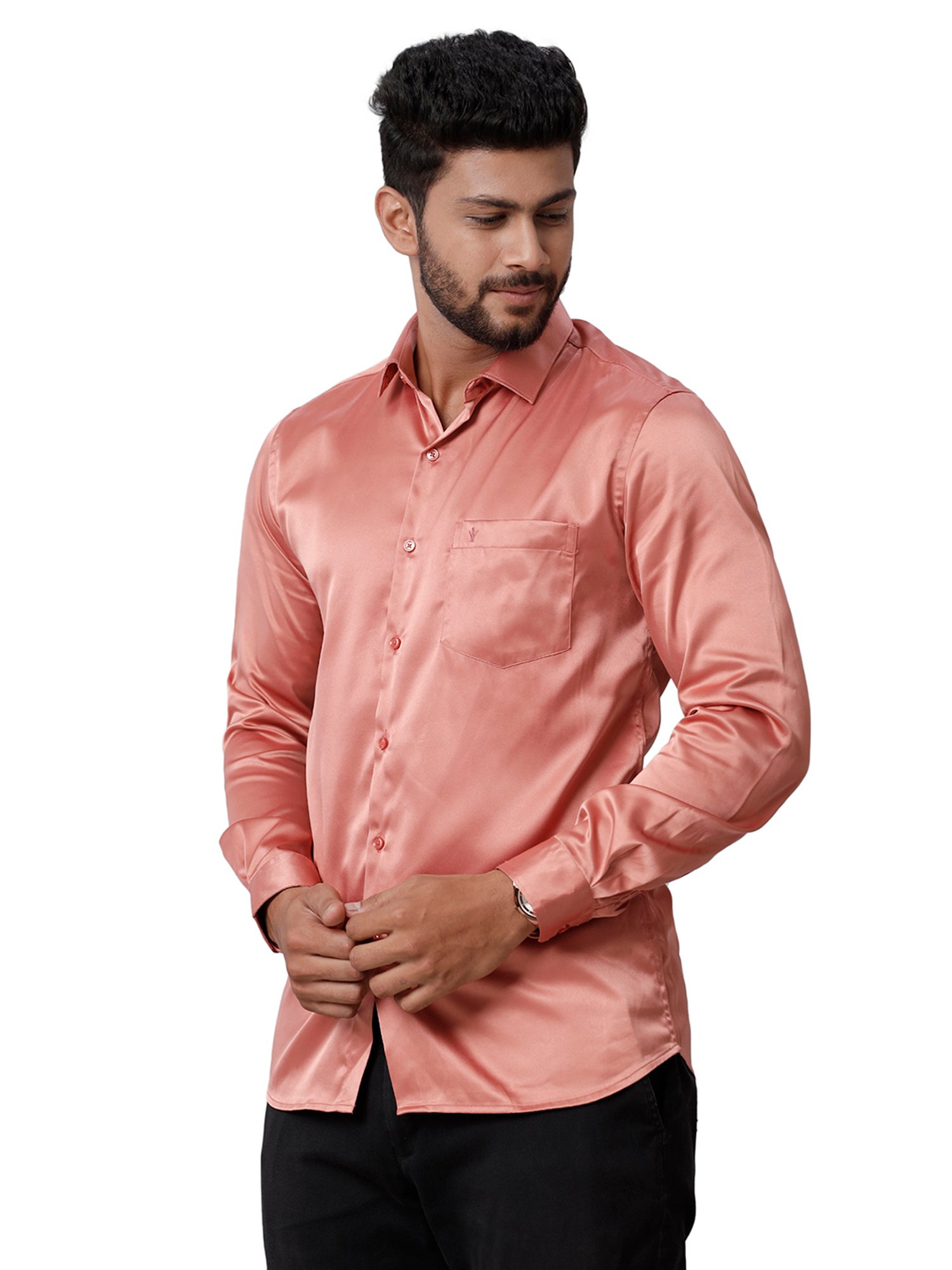 Ramraj Peach Regular Fit Full Sleeves Shirt