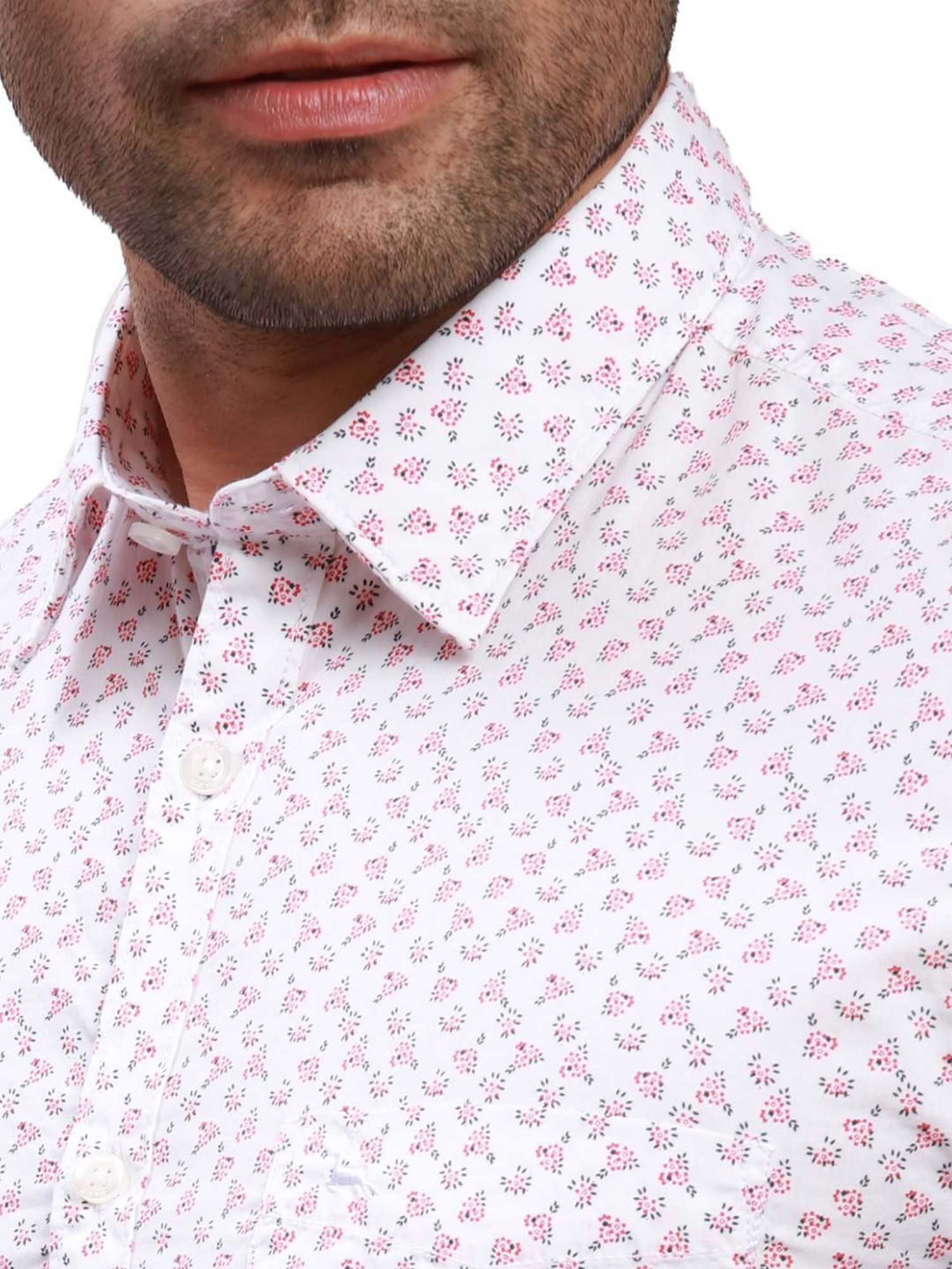 Parx White Cotton Slim Fit Printed Shirt