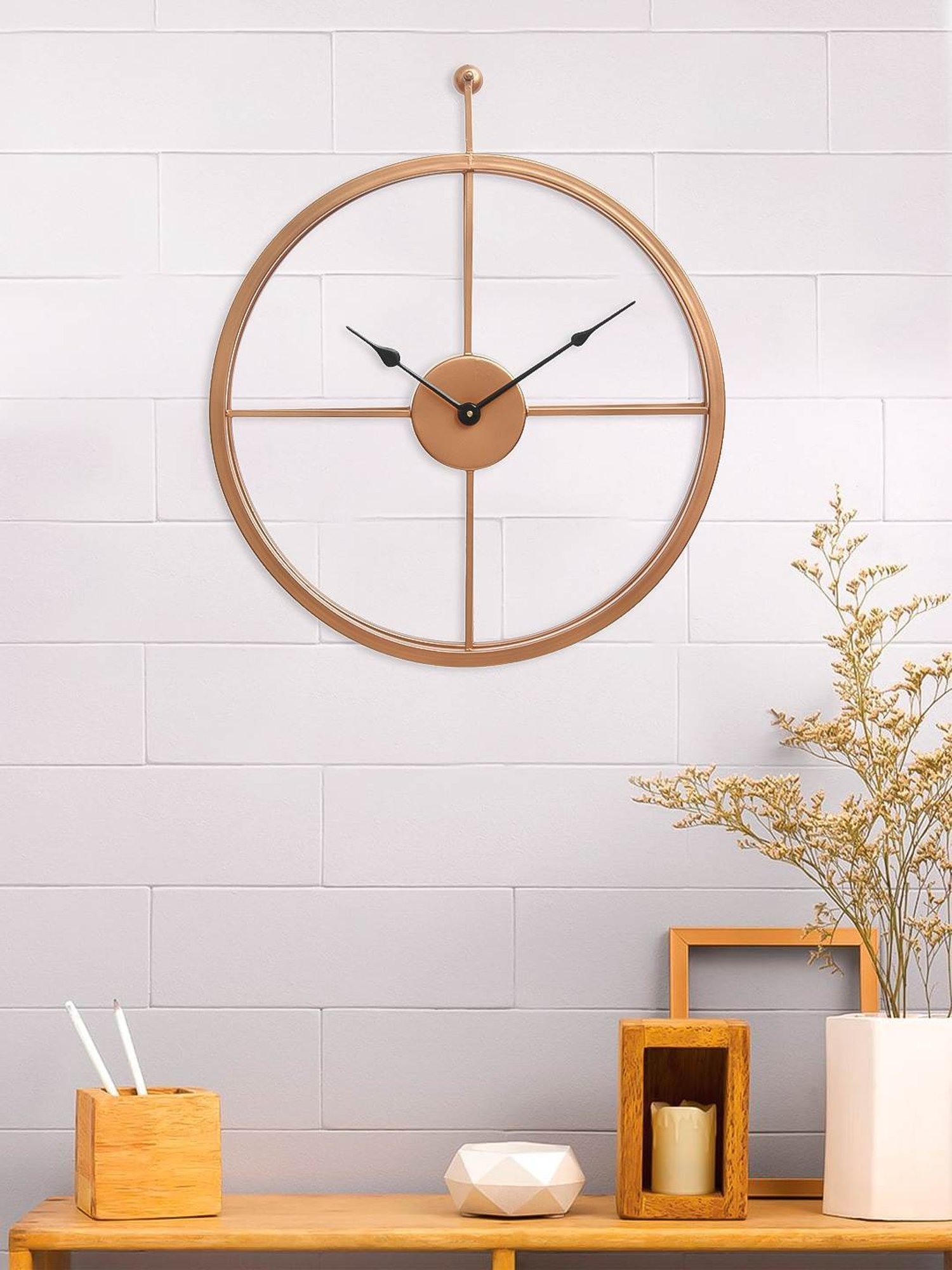 CHRONIKLE Elegant Round Copper Rose Gold Iron Wall Clock