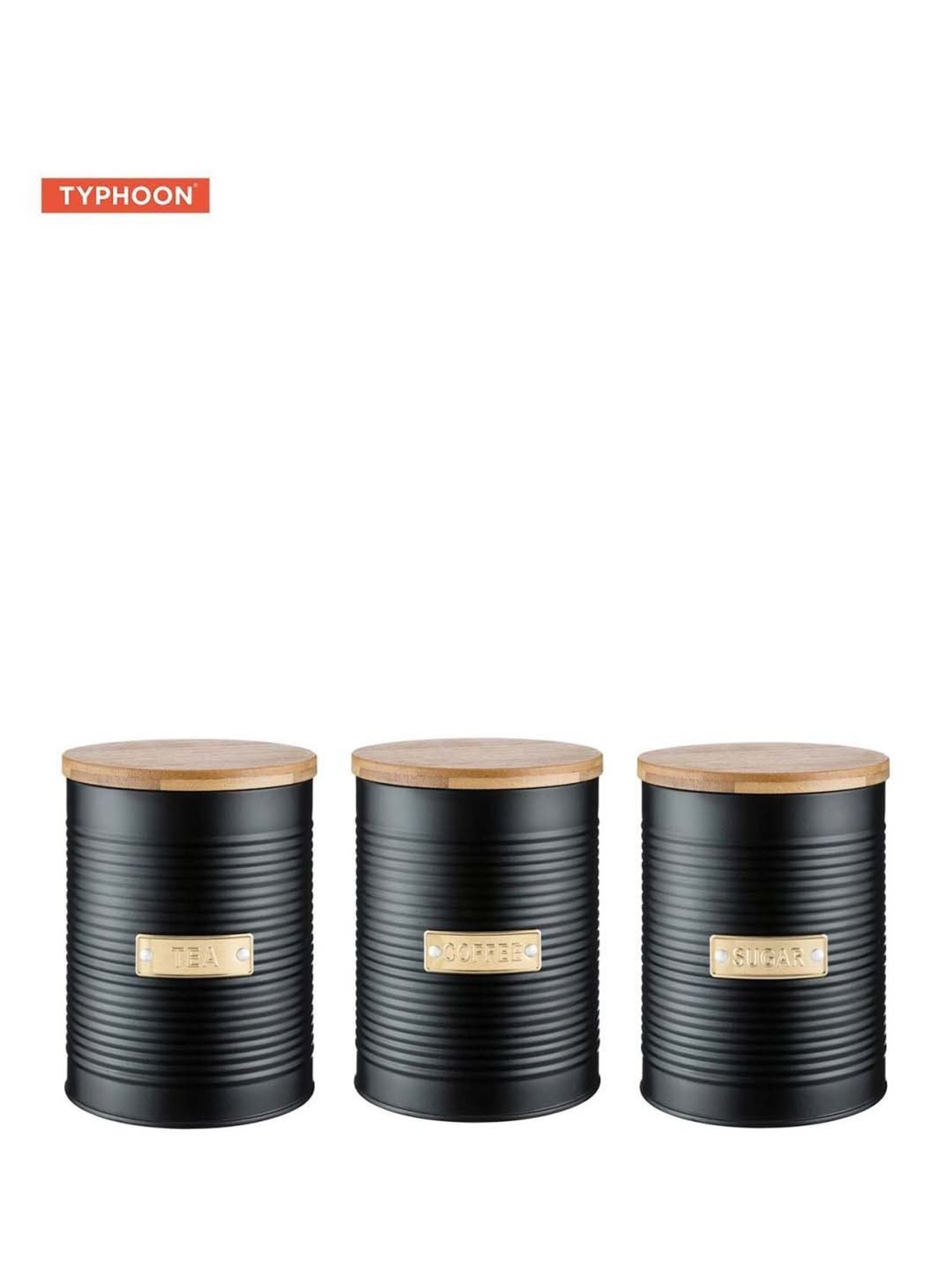 Typhoon 3-Piece Black Classic Medium Tea, Sugar & Coffee Container Set