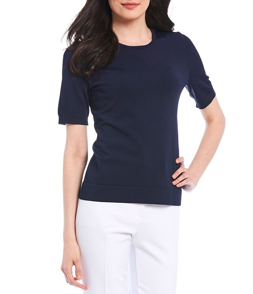 Investments Petite Size Signature Yarn Short Sleeve Crew Neck Top