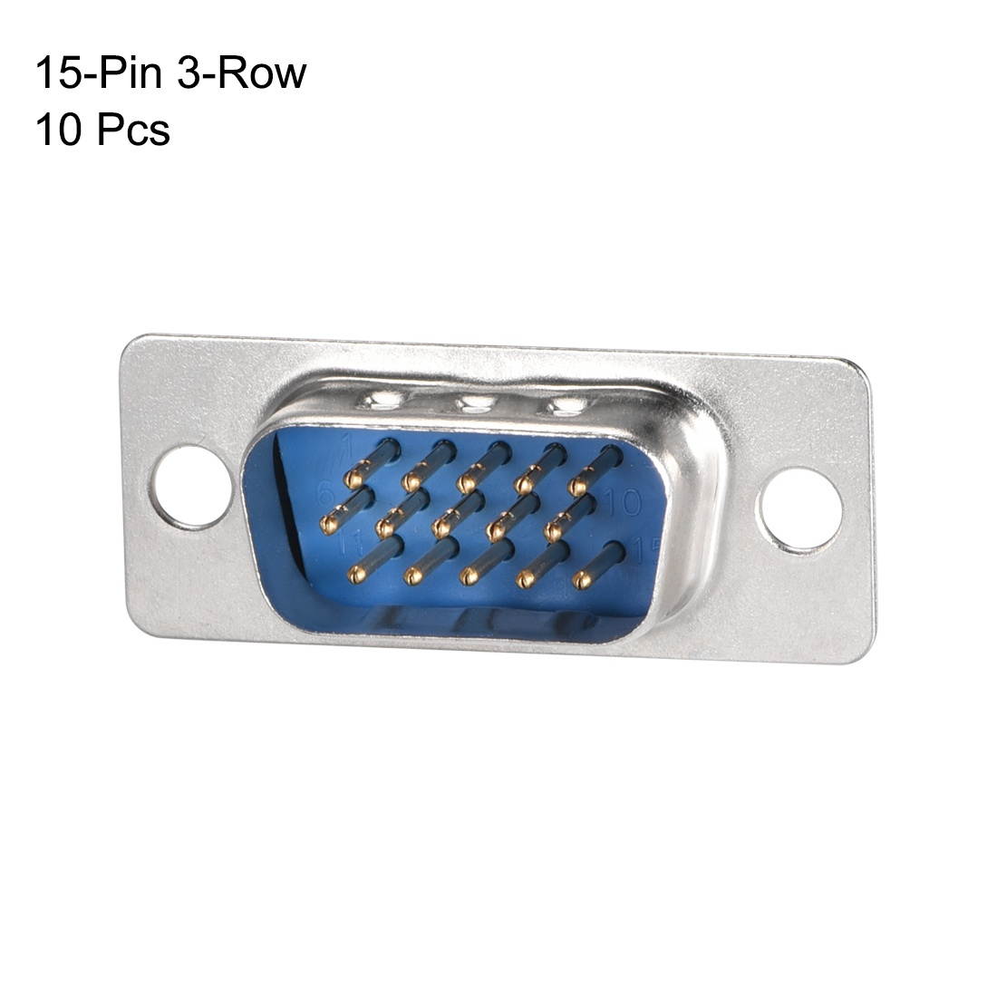 D-sub Connector Male Plug 15-pin 3-row Port Terminal Breakout for Mechanical Equipment CNC Computers Blue Pack of 10