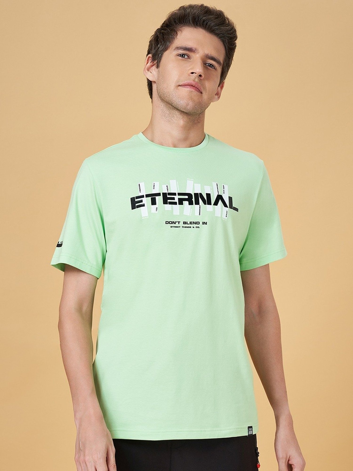 Street 808 By Pantaloons Green Cotton Regular Fit Printed T-Shirt