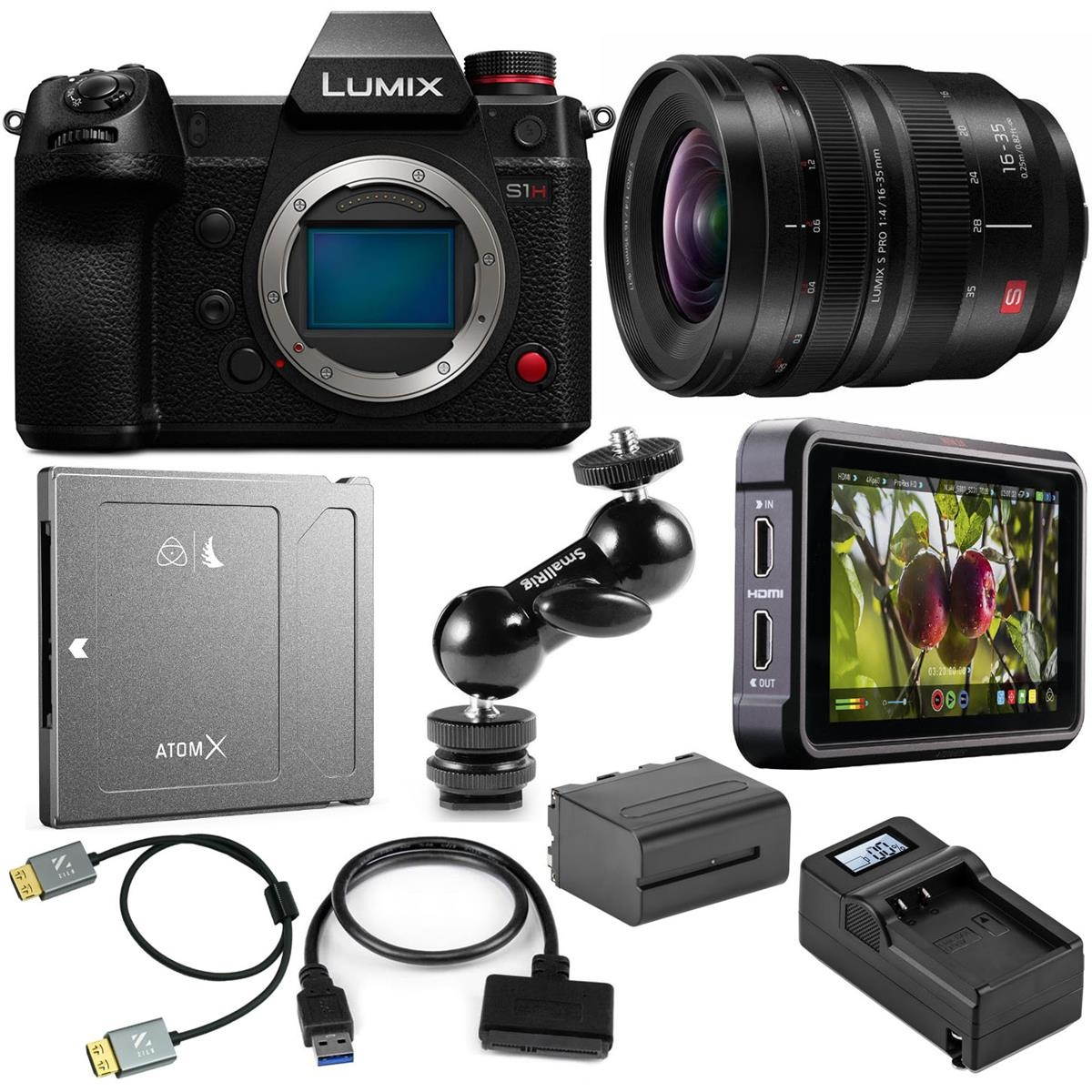 Panasonic Lumix DC-S1H Mirrorless Camera w/16-35mm Lens, Atomos Ninja V 5" & Acc