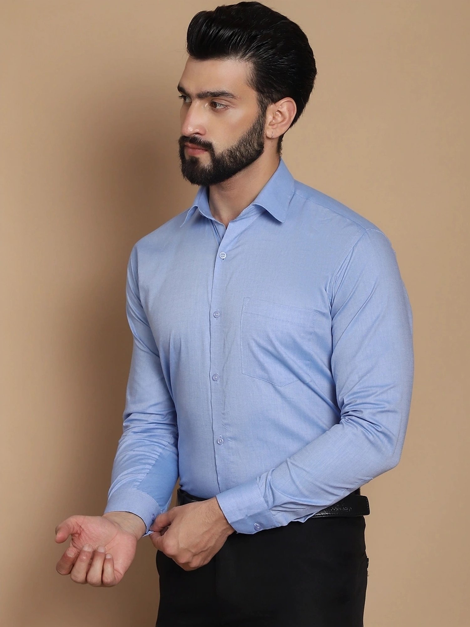 Tag 7 Blue Cotton Regular Fit Texture Shirt