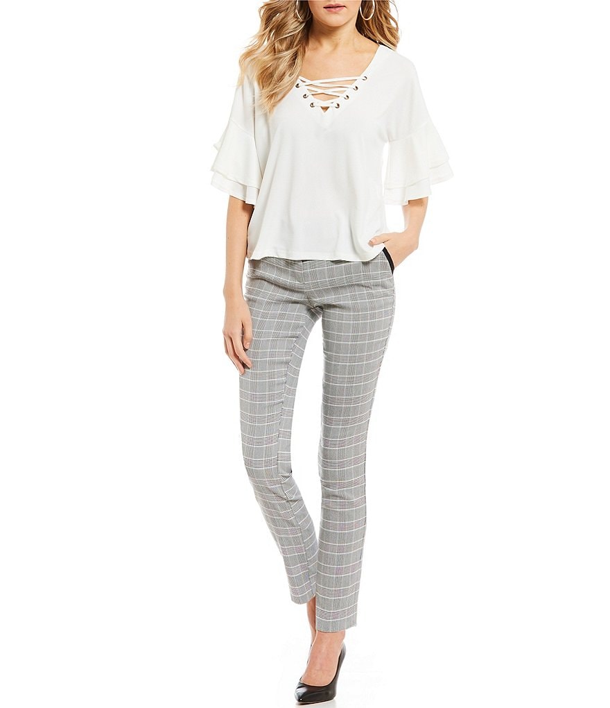 Takara Coordinating Piping-Detailed Menswear Plaid Dress Pants