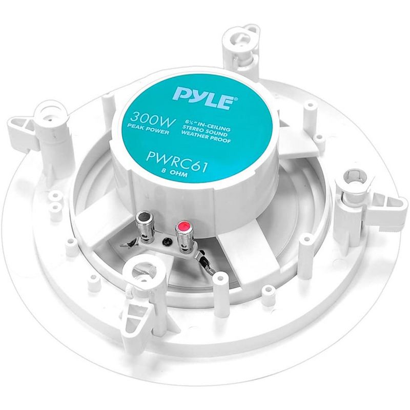 Pyle PWRC61 6.5 Inch 300 Watt 2-Way Versatile  Indoor/Outdoor Waterproof Ceiling or In Wall Speaker Powerful Audio System, White (Pair)