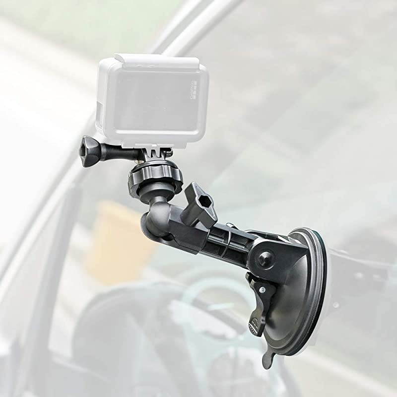 Suction Cup Camera Car Mount with Tripod Adapter and Phone Holder for GoPro Hero 8765 Black4 Session4 Silver3+iPhoneDJI Osmo ActionSamsung GalaxyGoogle Pixel and More