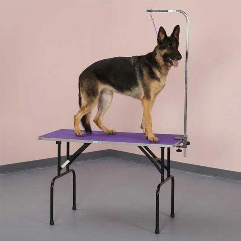 Pet Edge TP215 36 79 Foldable Portable Metal Dog Cat Pet Grooming Table with Adjustable Height Leash Arm, Purple