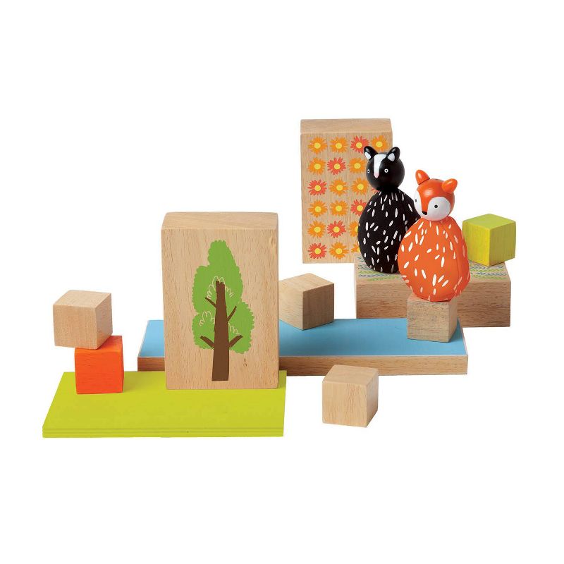 Manhattan Toy MiO Woodland + Fox & Skunk Animal Bean Bag Peg Dolls Montessori Style STEM Learning Wooden Building Playset