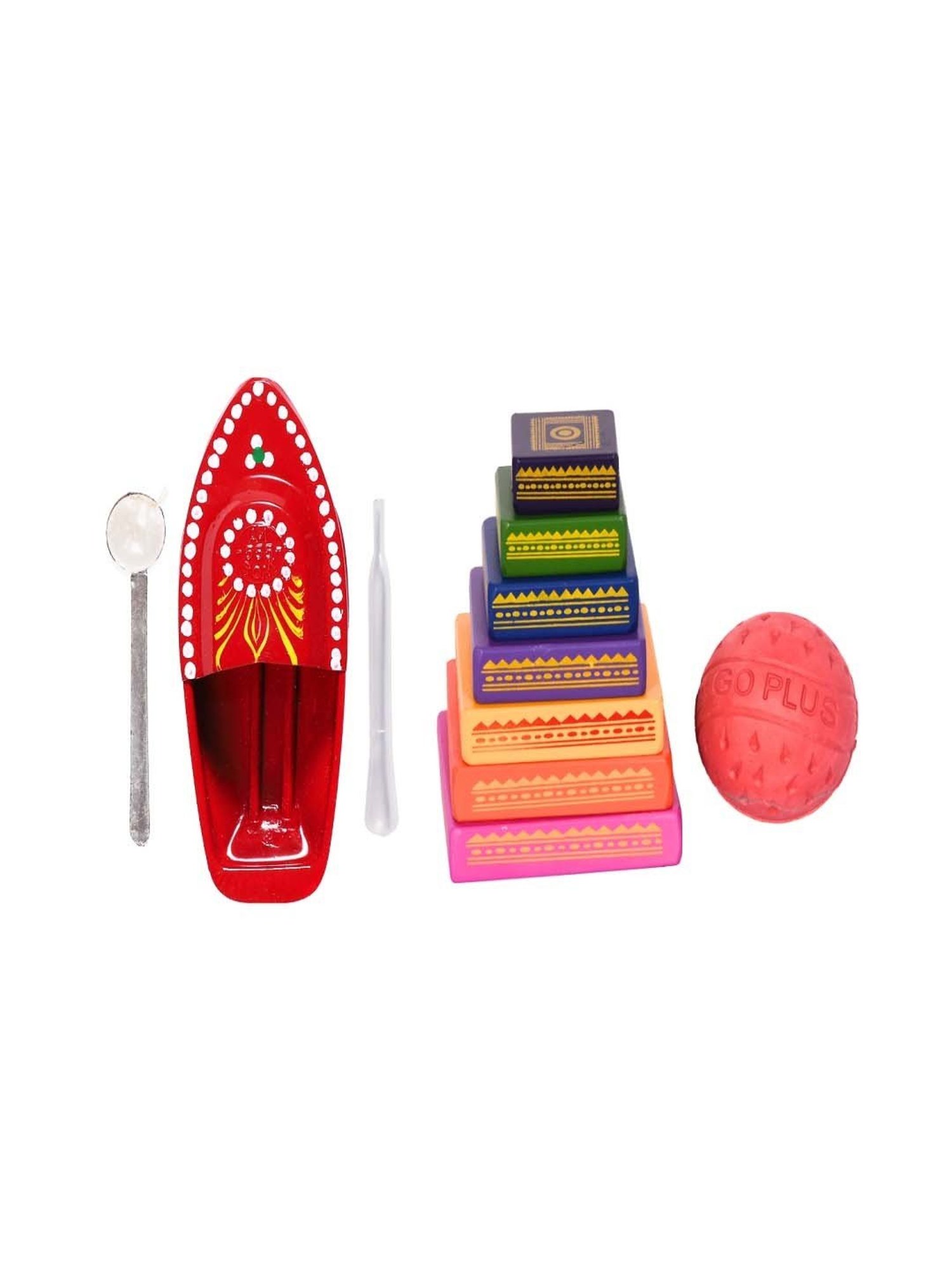 Desi Toys Kids Multicolor Wooden Steam Boat & Seven Stones Set