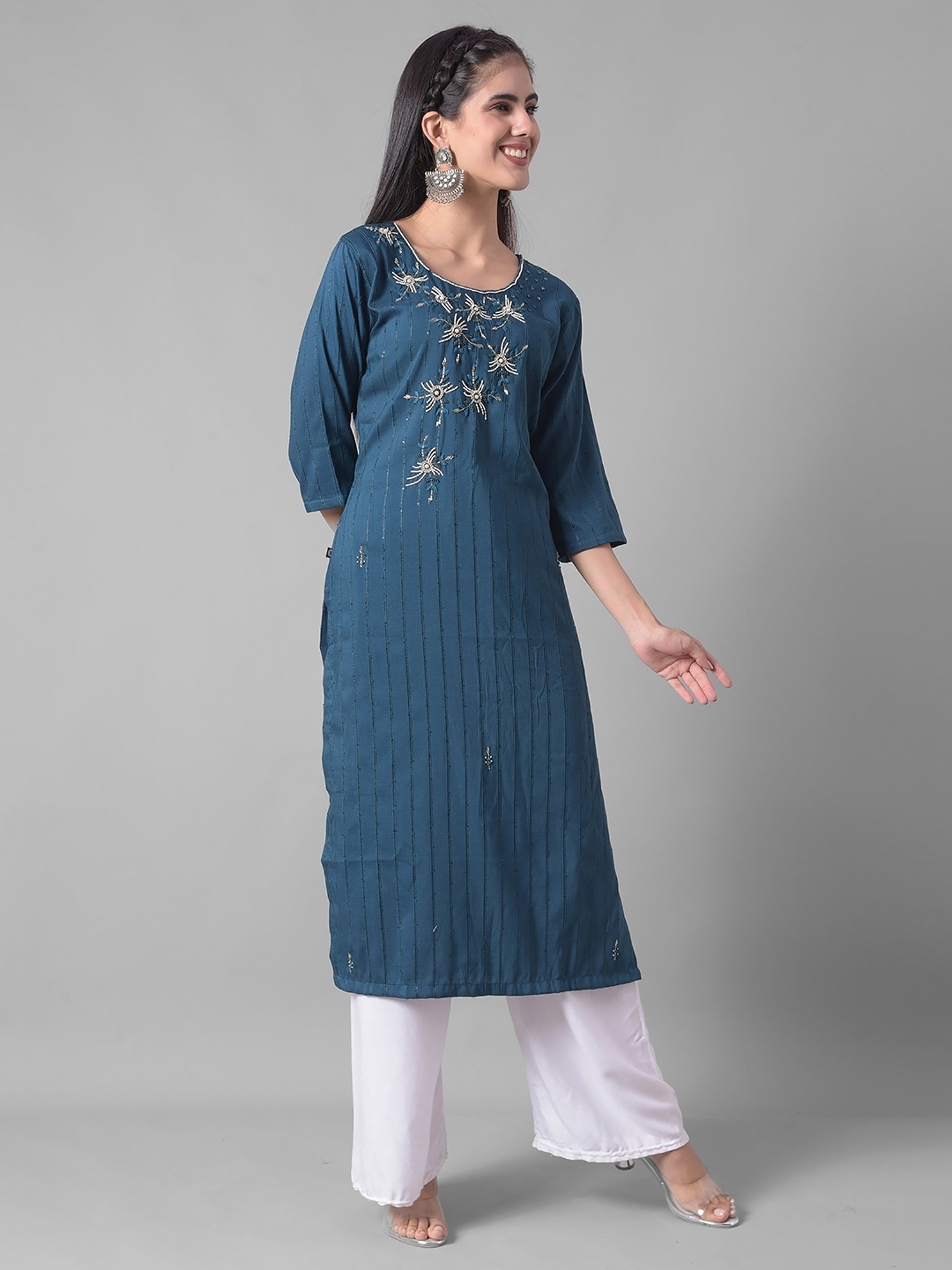 Dollar Missy Blue Embellished Straight Kurta