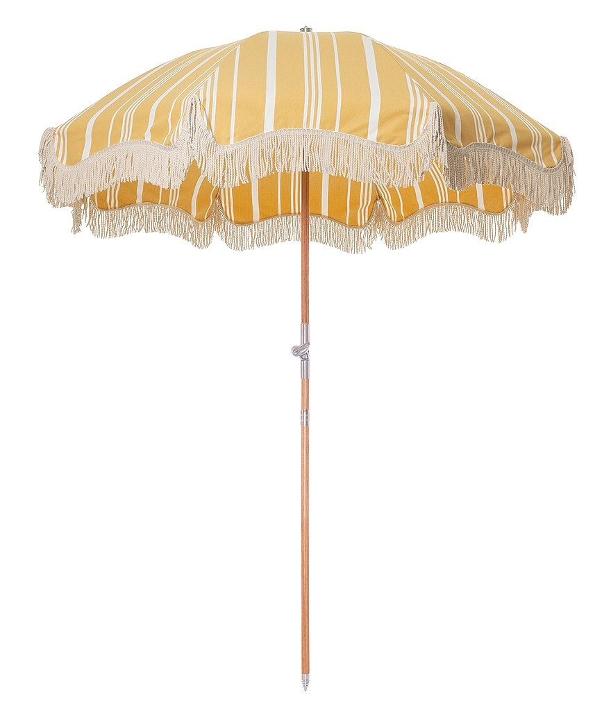 business & pleasure Vintage Yellow Stripe Premium Beach Umbrella