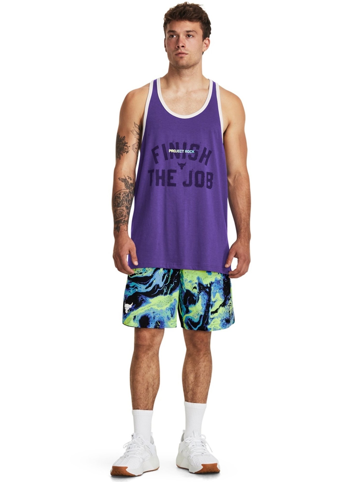 Under Armour Purple Cotton Loose Fit Printed Tank Tee