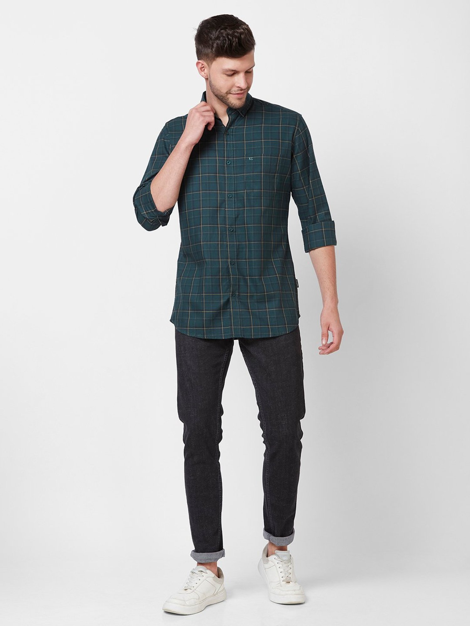 Kenneth Cole New York Green Slim Fit Check Cotton Shirt