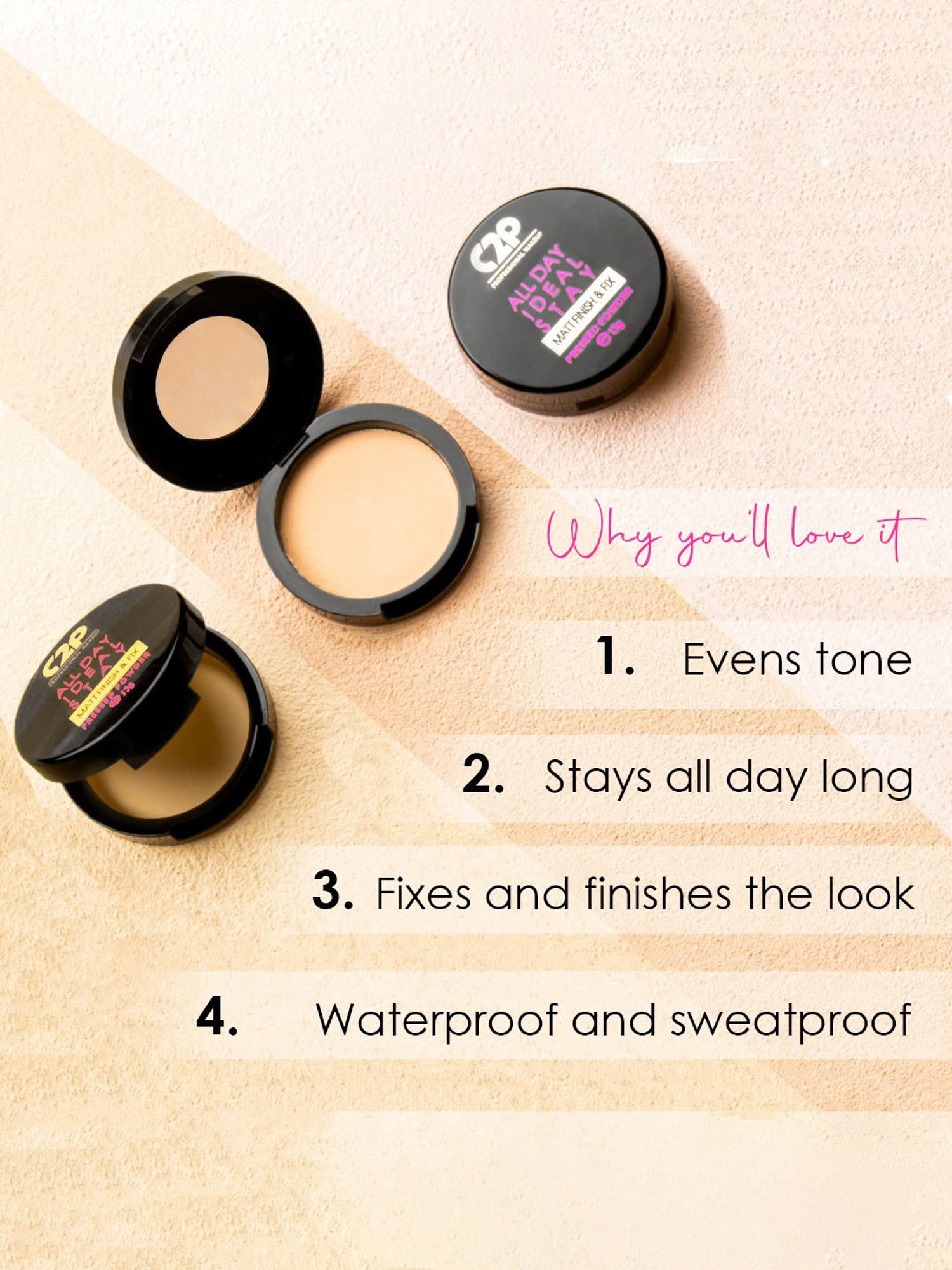 C2P PROFESSIONAL MAKEUP All Day Ideal Stay Matt Finish & Fix Pressed Powder Banana 05 - 13 gm