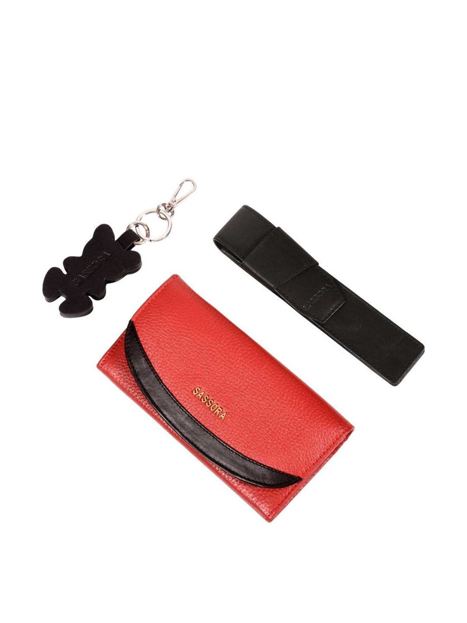 SASSORA Red & Black Solid Wallet, Keychain & Pencase Combo Set