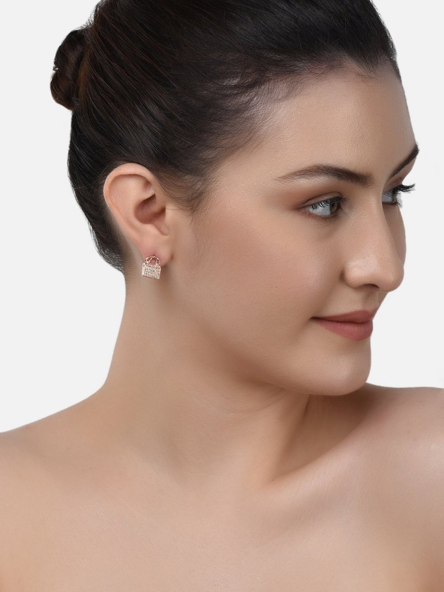 Zaveri Pearls Set of 2 Rose Gold Contemporary Cubic Zirconia Brass Drop & Stud Earrings - ZPFK11132