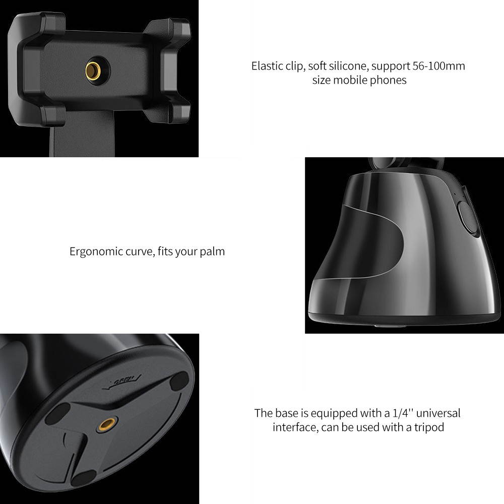 360&deg; Object Tracking Holder Portable Smart Shooting Gimbal 360&deg; Rotation Face Object Auto Tracking Phone Holder Black