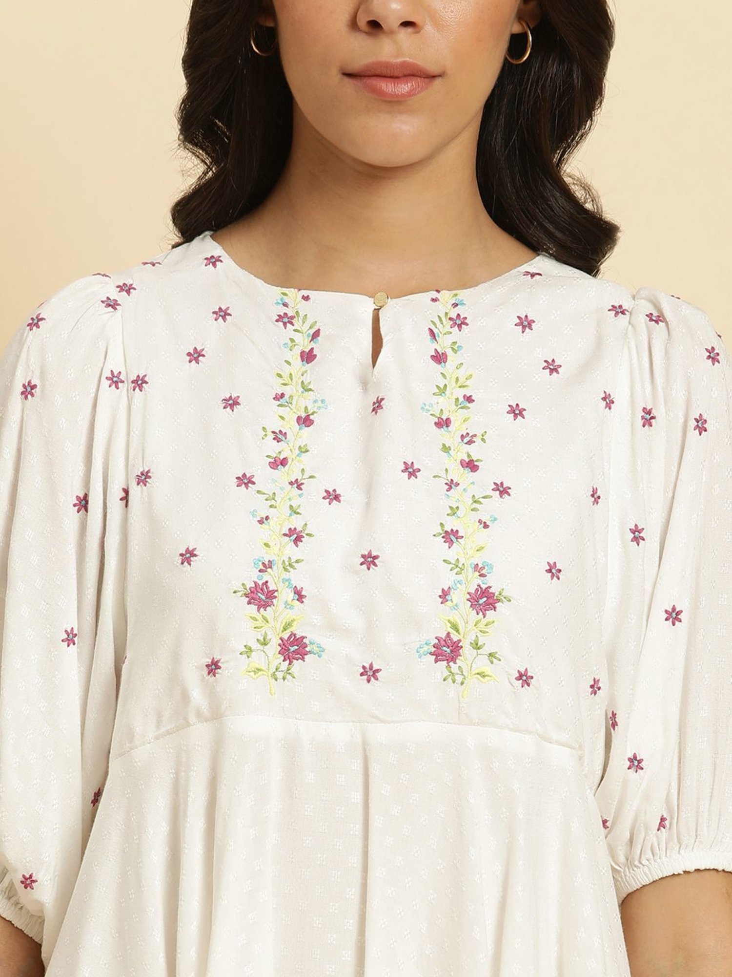 W White Embroidered Top