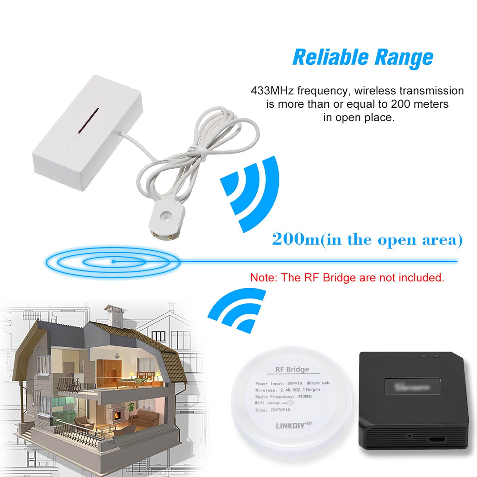 eWeLink 433MHz Wireless Water Leakage Sensor Water Leaks Intrusion Detector Alert Water Level Overflow Alarm for Home House Security Alarm System