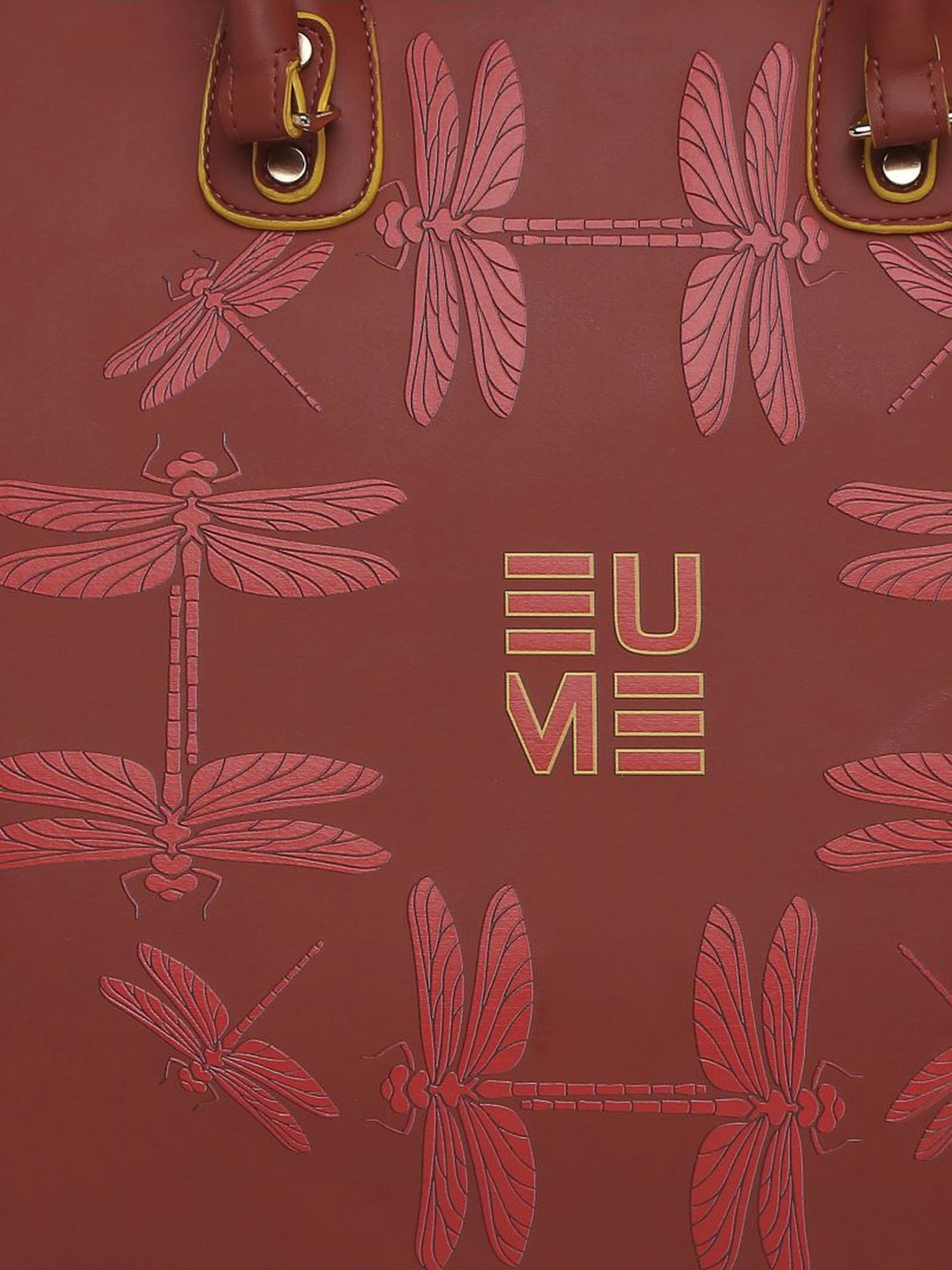 Eume Dragonfly Hot Sauce Red Leather Printed Tote Handbag