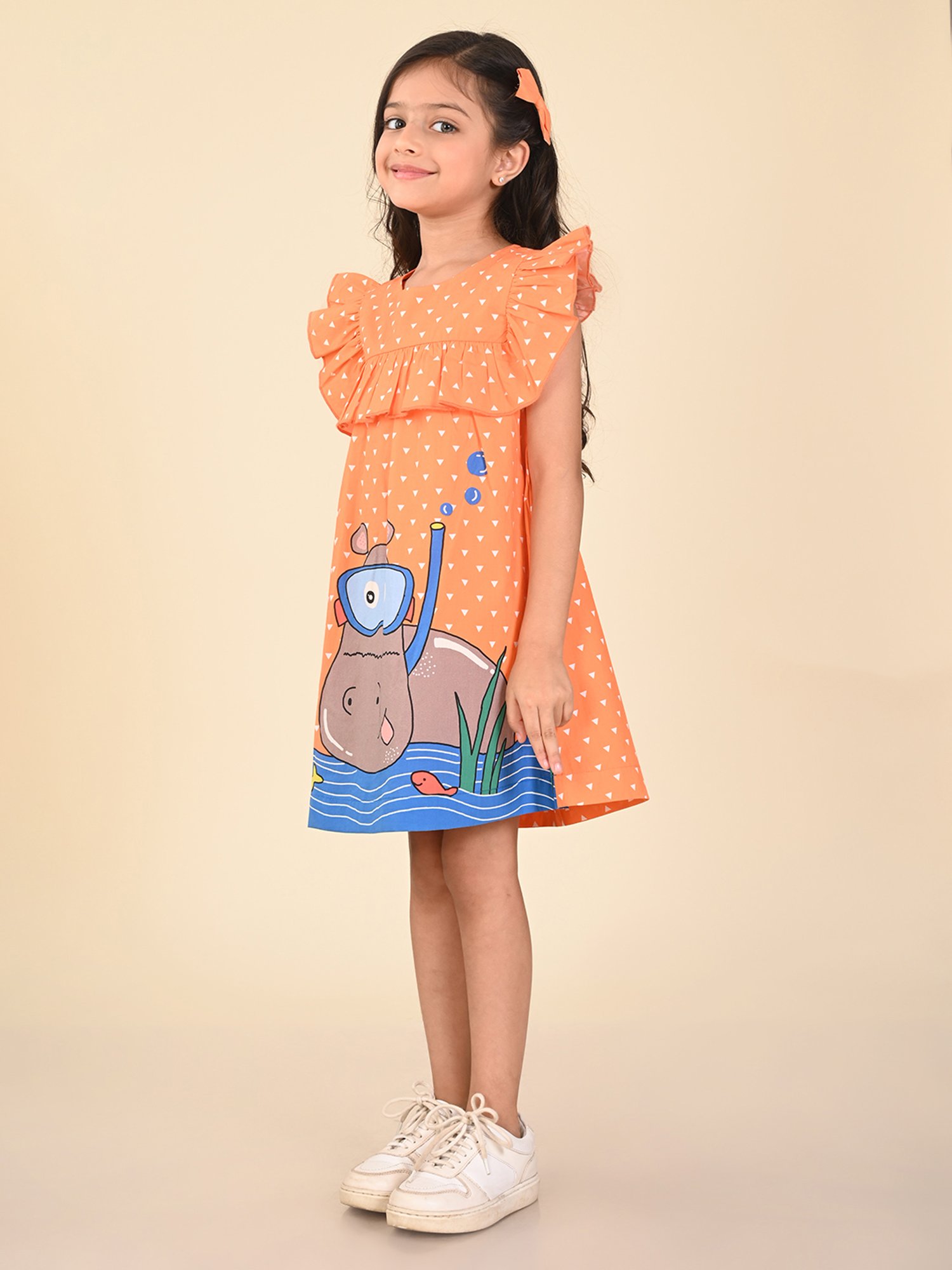 LilPicks Kids Orange Printed Dress