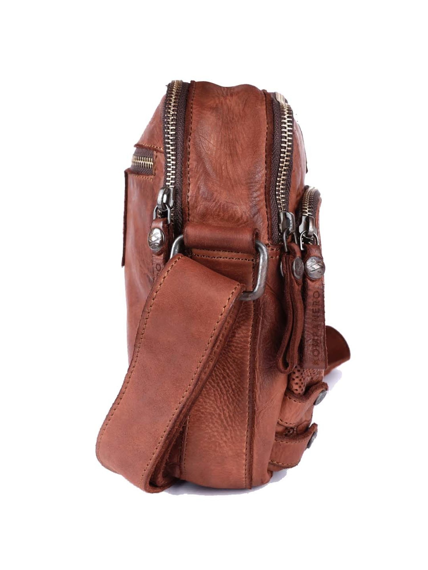 HiLEDER Brown Textured Small Leather 12 inch Cross Body Bag