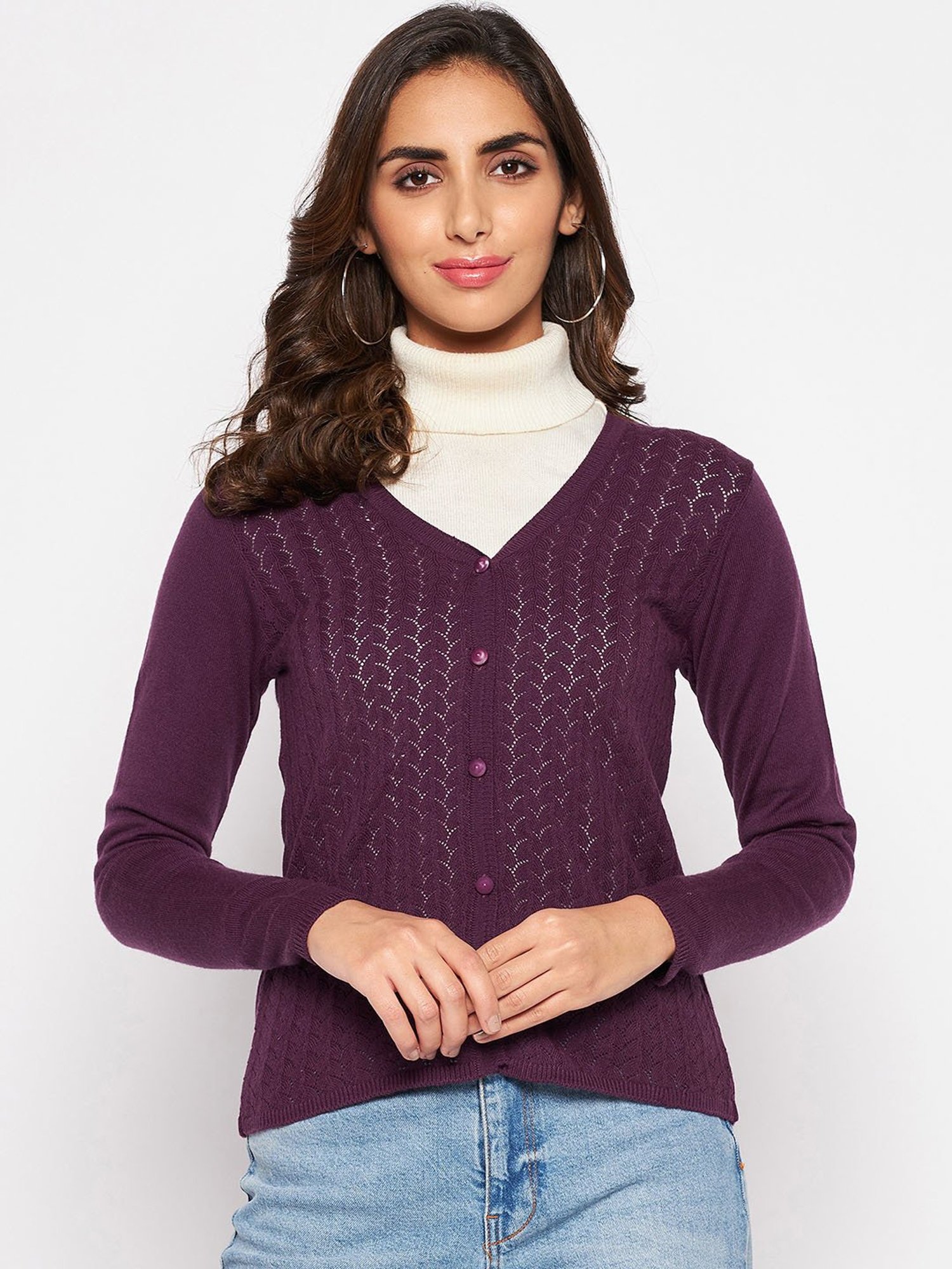 Crozo By Cantabil Purple Cardigans