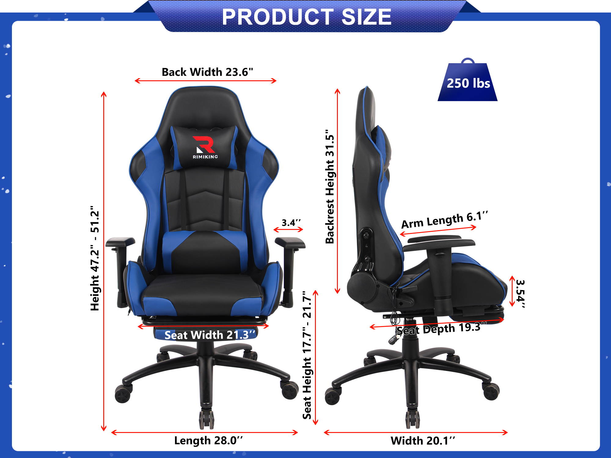RIMIKINGMassage Gaming Chair with Retractable Footrest-Adjustable Lumbar Cushion Computer Office Racing Chair Headrest Swivel Rocking Desk Chair Ergonomic