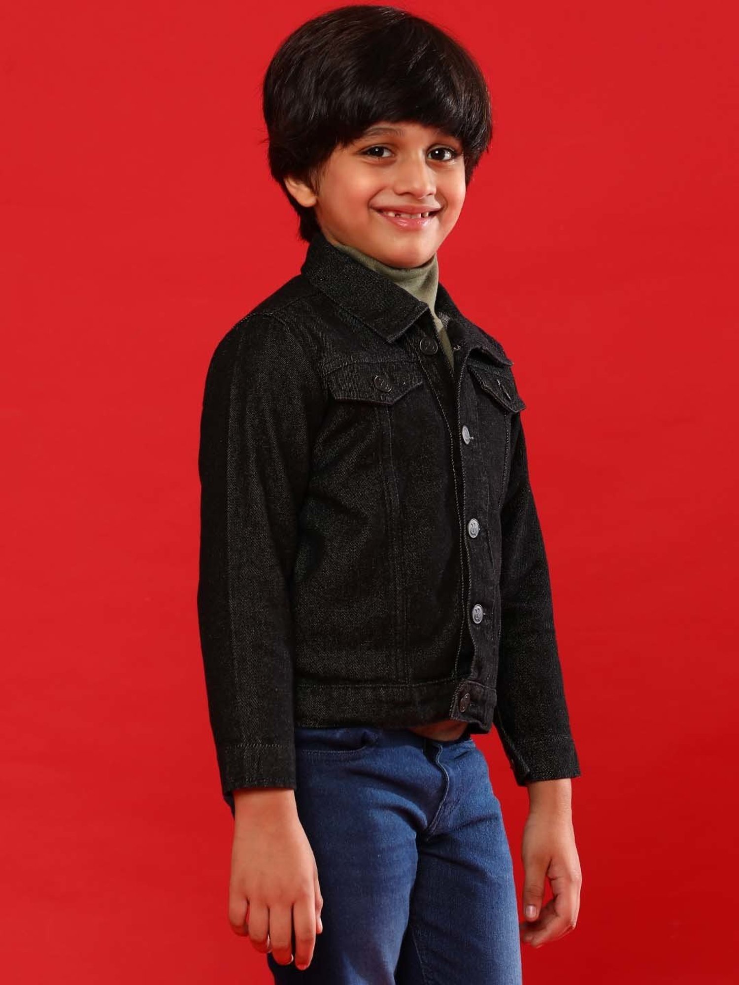 Tales & Stories Kids Black Cotton Regular Fit Full Sleeves Jacket