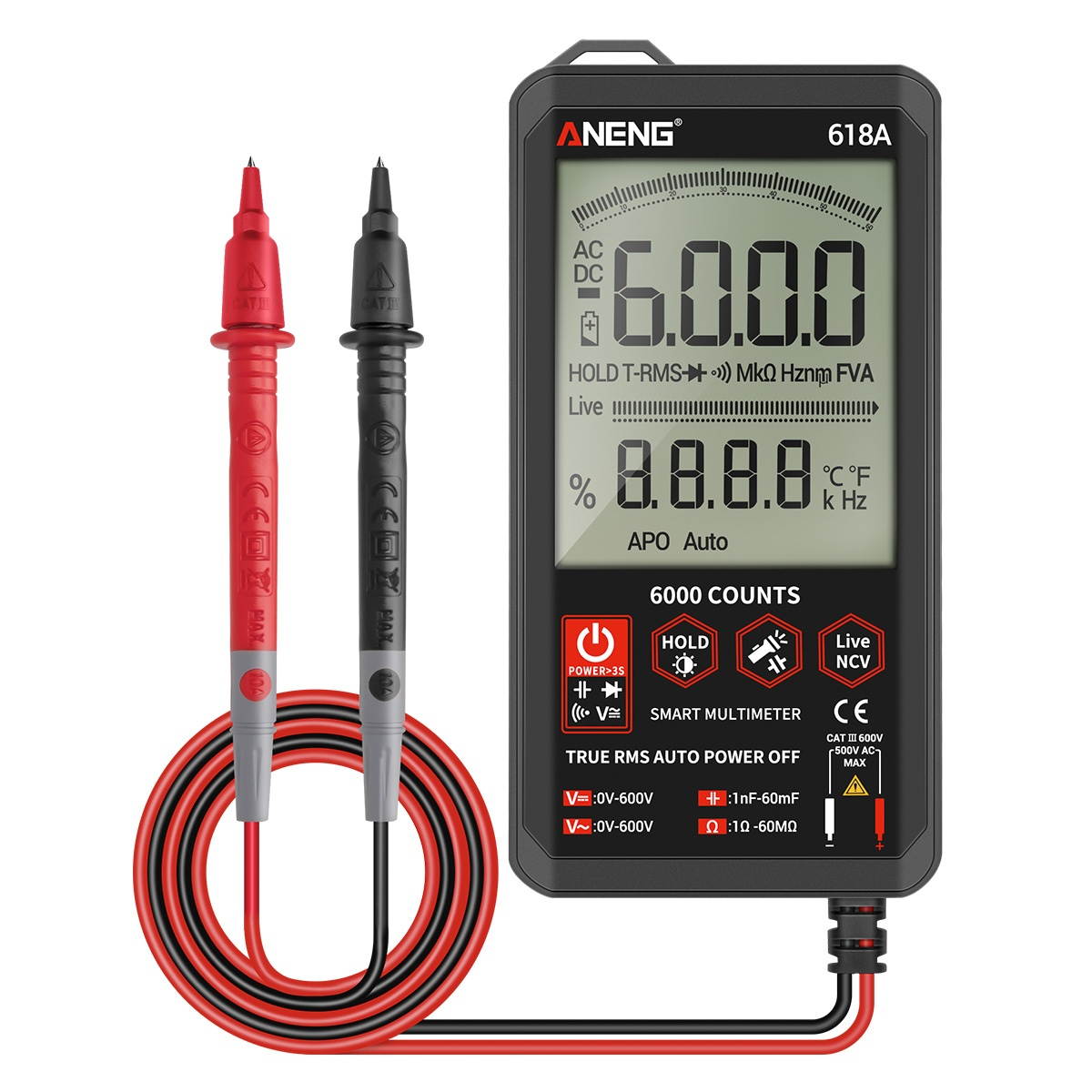 ANENG Digital Autoranging Multimeter with Audible Continuity True RMS Backlit Multimeter with AC/DC Voltage Tester Capacitance/Frequency/Continuity Meter Ohmmeter Resistance/Diode Tester for