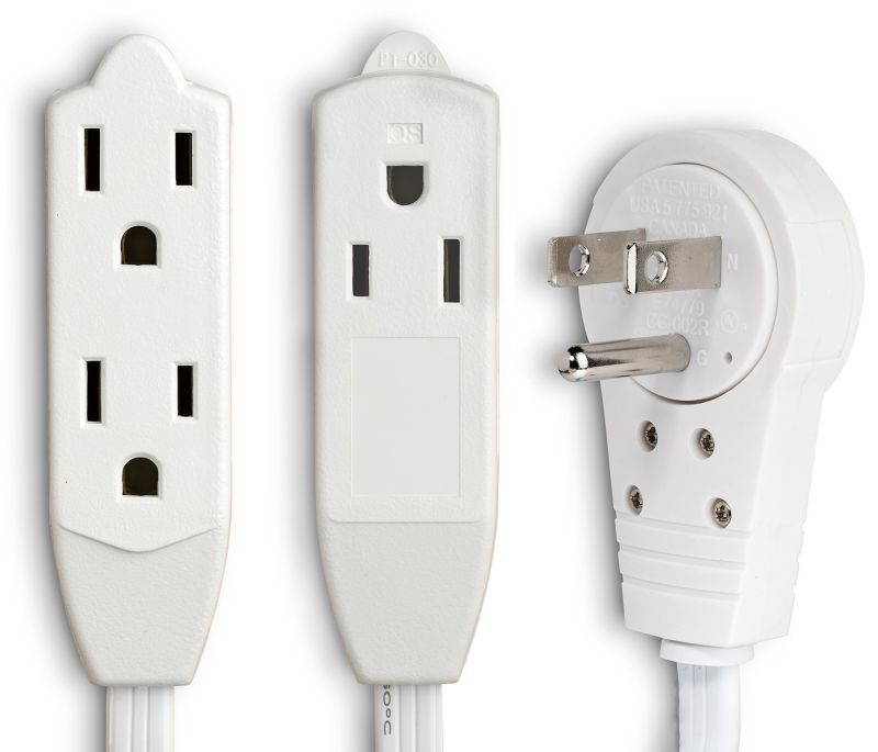 Maximm Cable 10 Ft 360&deg; Rotating Flat Plug Extension Cord/Wire, 16 AWG Multi 3 Outlet Extension Wire, 3 Prong Grounded Wire - White - UL Listed