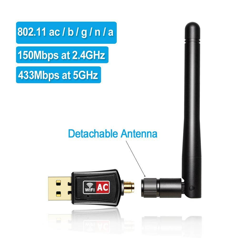 AOSTIRMOTOR USB WIFI Adapter,USB 2.0 Wi-Fi Dongle Adapter,802.11ac Dual Band 2.4G/5.8G Wireless Adapter,Supports Windows XP/7/8/10,Linux,Mac