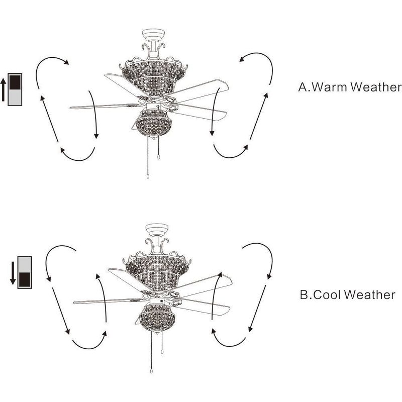 52" x 52" x 25" Charla 4 Light Crystal 5 Blade Chandelier Ceiling Fan Brown - Warehouse of Tiffany