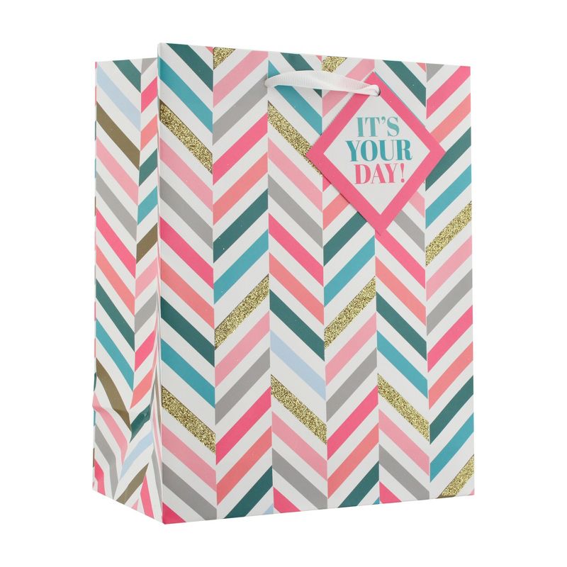 Small Glittered Chevron Gift Bag Gold - Spritz™