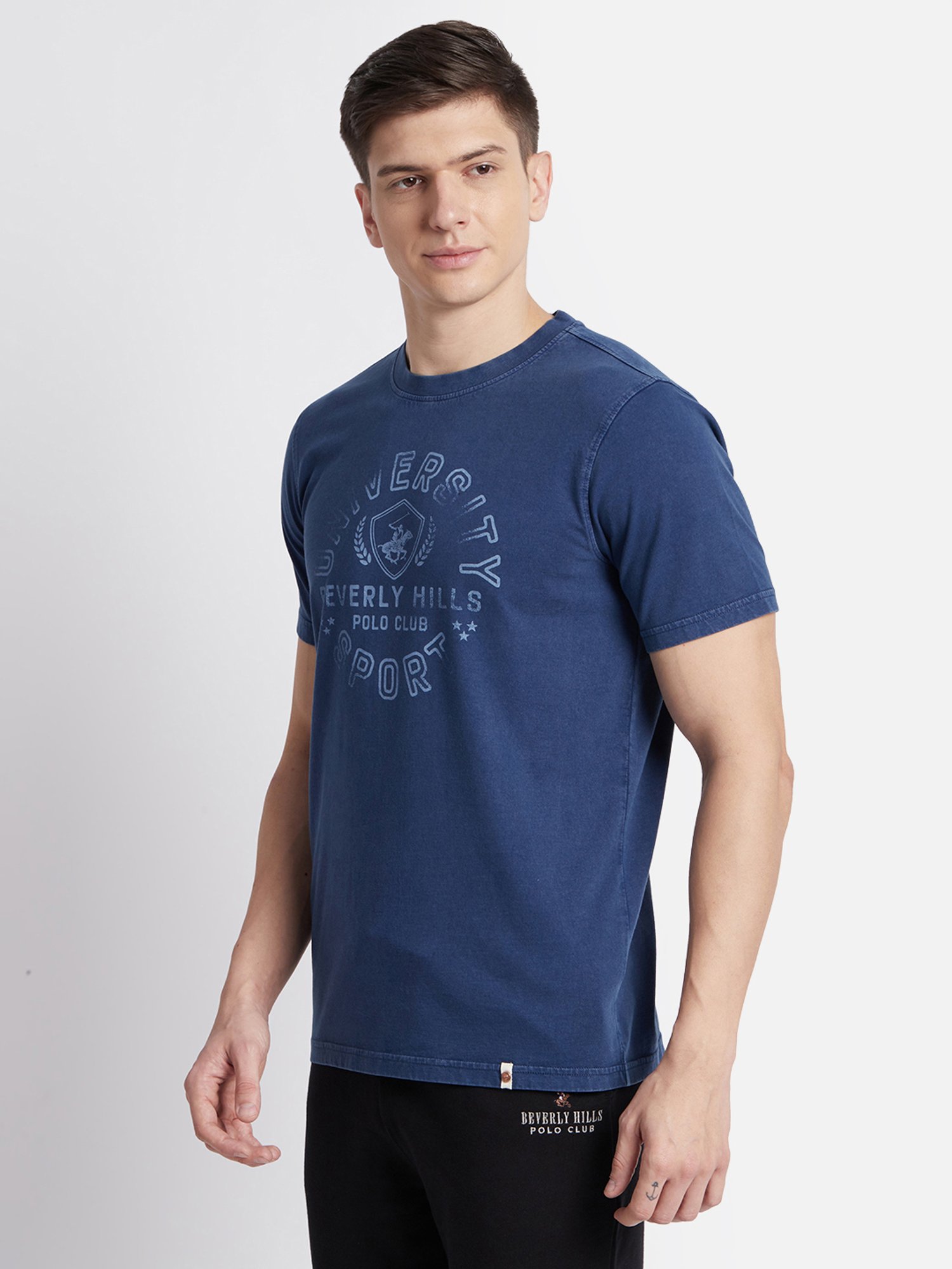 Beverly Hills Polo Club Blue Regular Fit Pure Cotton Crew T-Shirt
