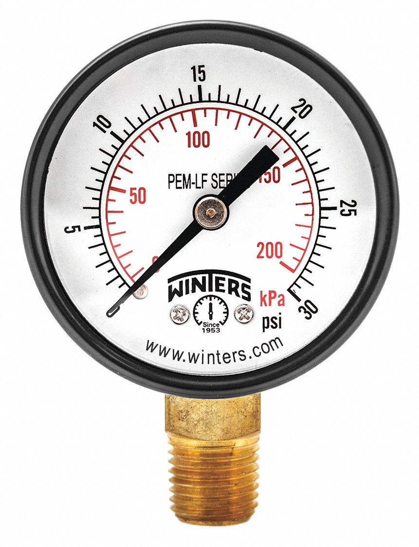 Winters 2" Lead Free Pressure Gauge, 0 to 30 psi   PEM199LF