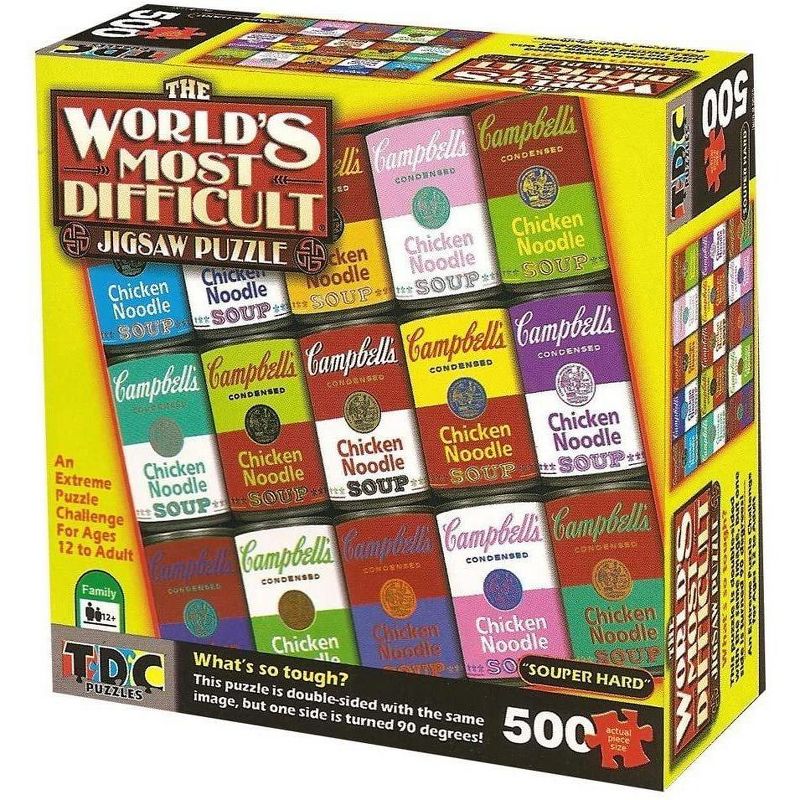 TDC Games World's Most Difficult Jigsaw Puzzle - Campbell's Souper Hard - 500 pieces - Double Sided,  One side turned 90 degrees