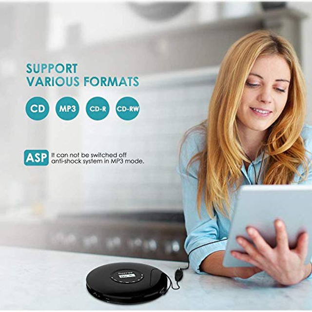 Portable CD Player 1400mAh CD Walkman Gueray Rechargeable CD Player Portable CD Discman Personal CD Player with Headphones Jack USB Supply CD Music Disc with LCD Display (Black)